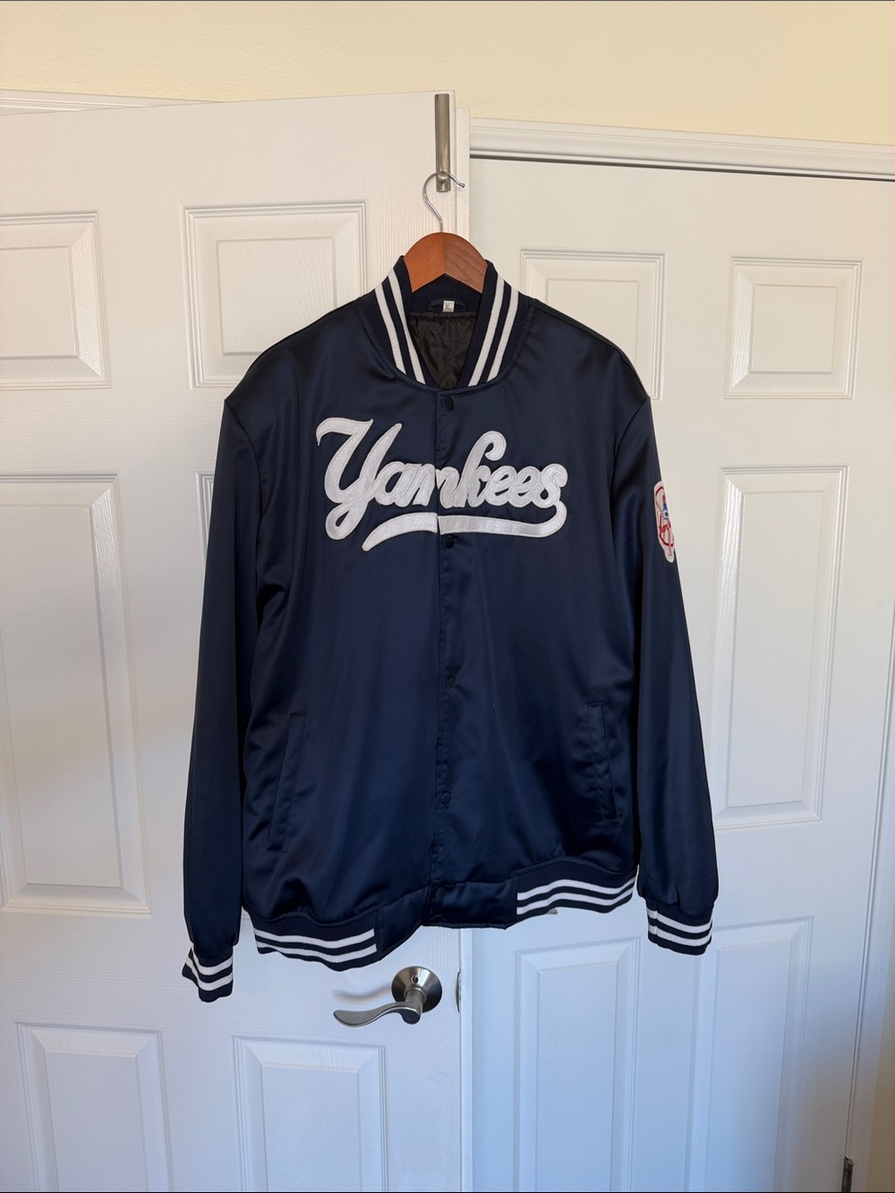 Navy Satin Bomber Jacket